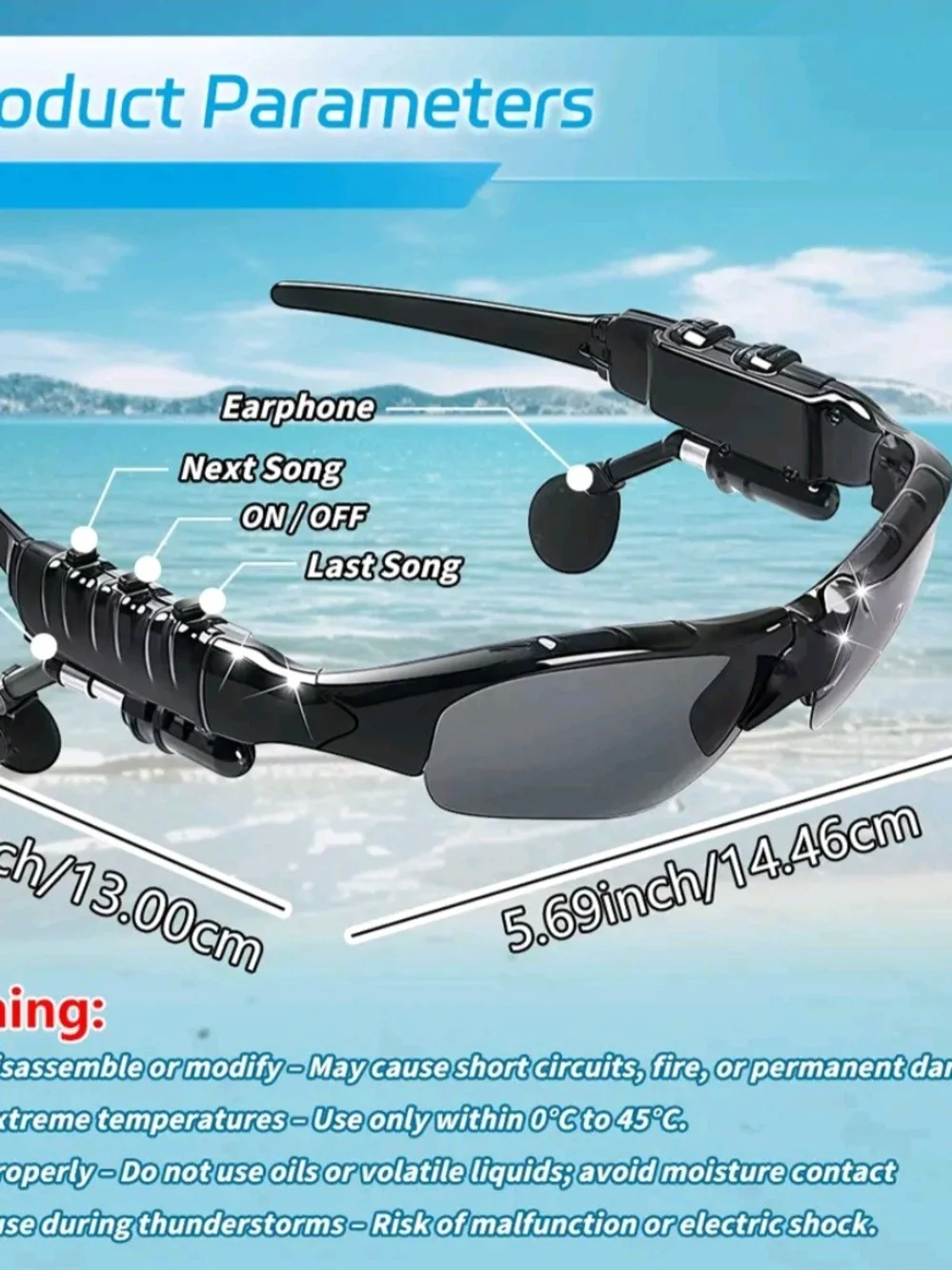 Bluetooth Smart Sunglasses ,  Headphones Hands-Free Calling Stereo 5.0. Uni-Sex.